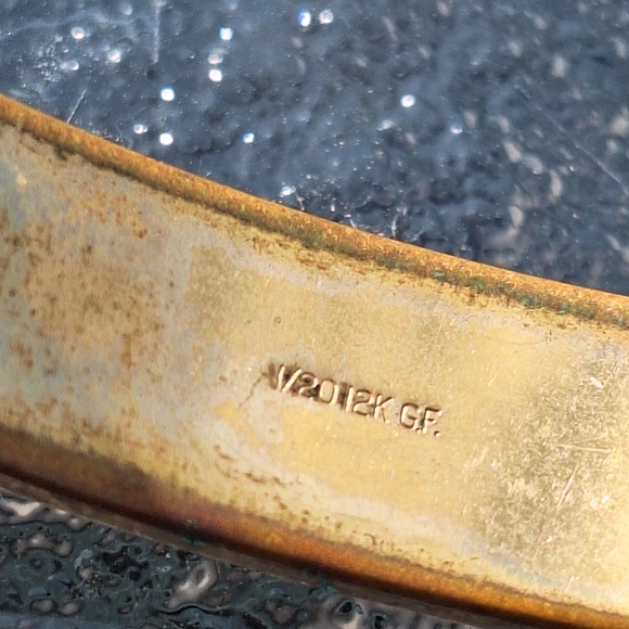 Gold  1/20 12K GF Floral Engraved Hinged Bangle Bracelet - Picture 5 of 6